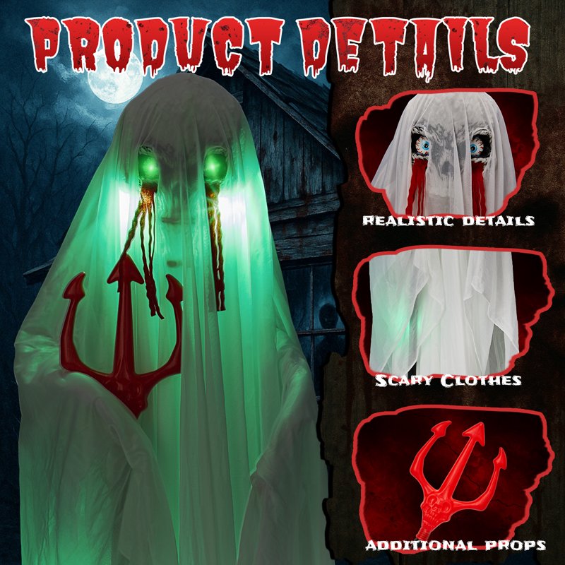 Halloween Ghost Animatronic Decor - Life-Size Hanging Creepy Skeleton with Sound & Lights