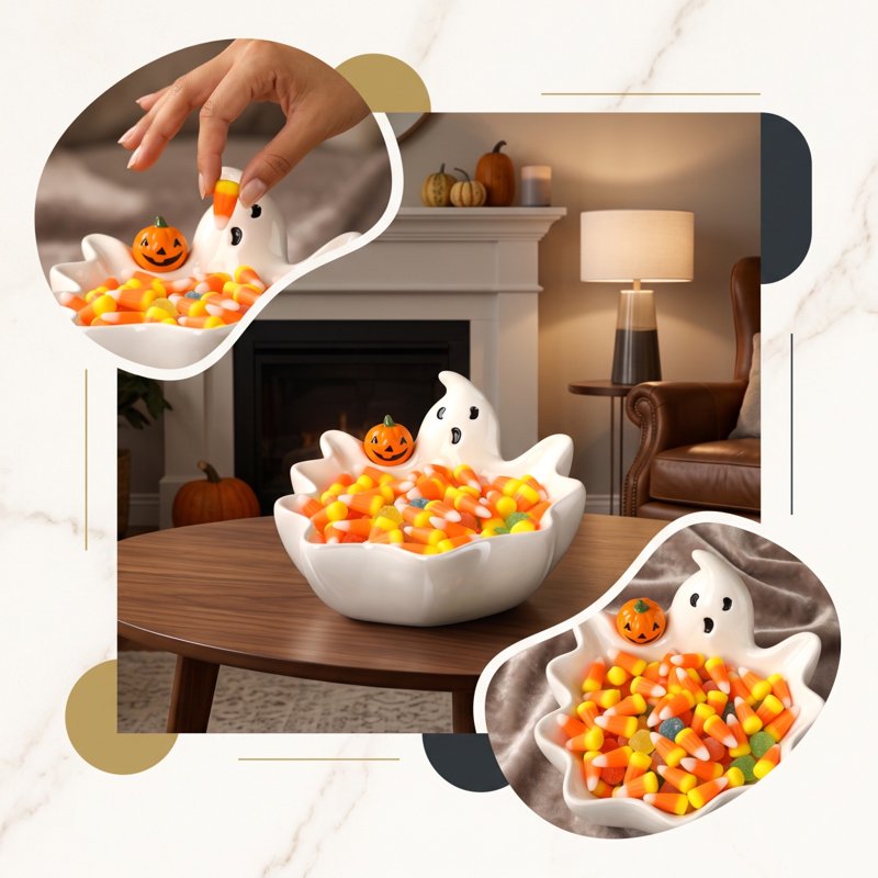 Ghost Candy Bowl Halloween Ceramic Serving Dish - White Ghost Variation #016