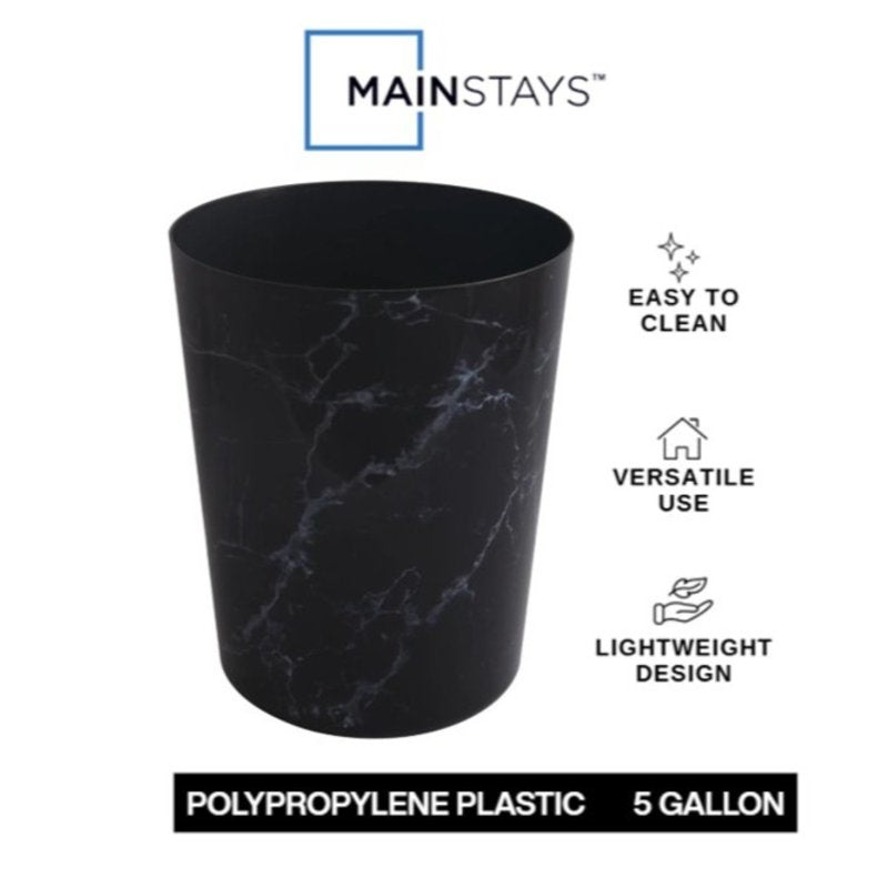 5 Gallon Black Marble Bathroom Trash Can - No Lid