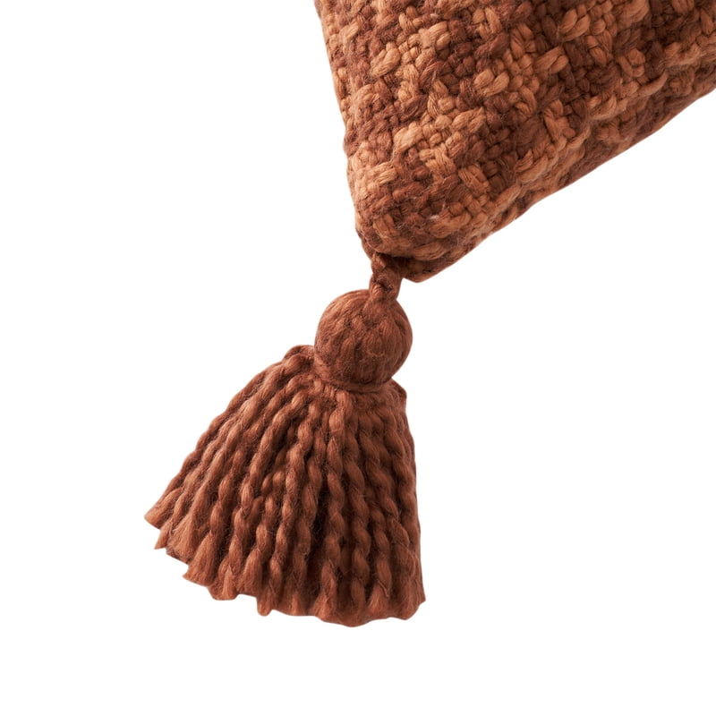 Rust 22x22 Inch Houndstooth Cotton Decorative Pillow with Tassels - Drew Barrymore