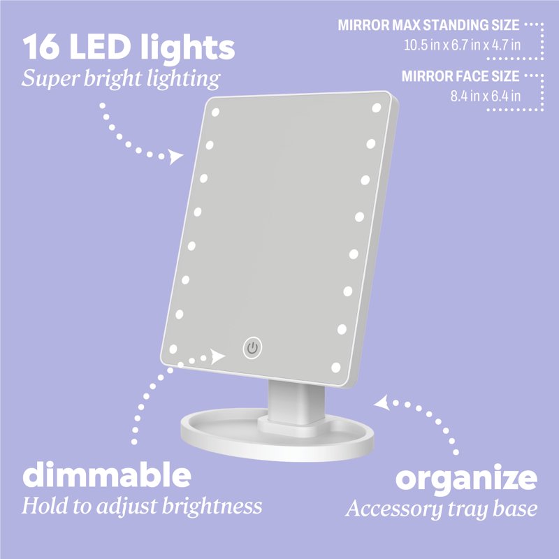 LED Vanity Mirror with 16 Dimmable Lights and Adjustable Angle