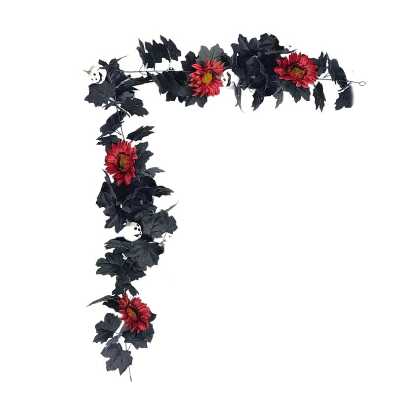 Halloween Garland Decor with Black Wreath - 68.9in Seasonal Wall Decor - Variation B
