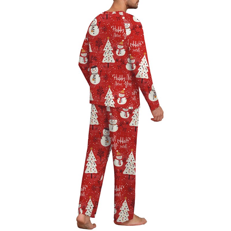 Christmas Couple Pajama Set with Pockets - Red Snowman, Men L