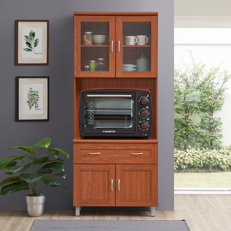 Tall Kitchen Cabinet - Cherry Finish with Open Storage