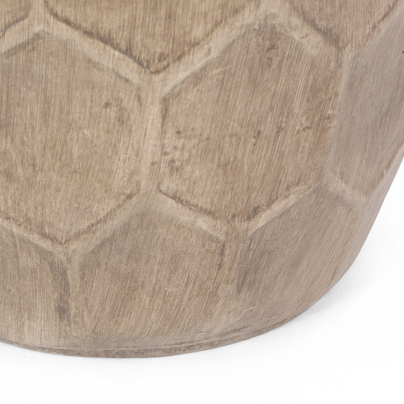 Lightweight Concrete Outdoor Side Table with Natural Wood Finish