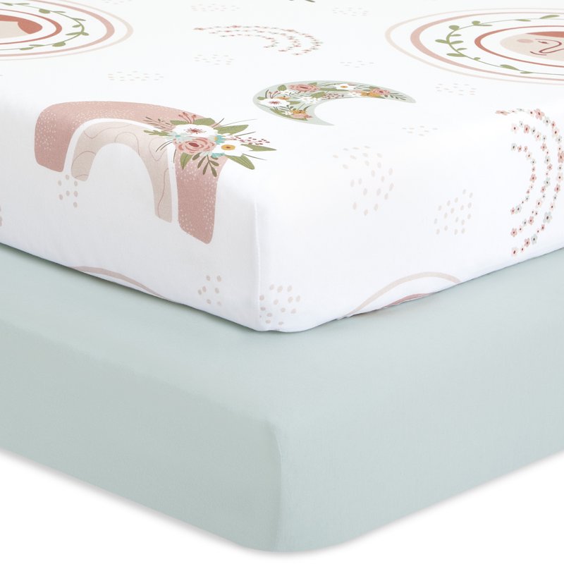 Evolur RainBoho 2-Piece Sheet Set - Air Blue & Rainbow Print, Organic Cotton, Bedtime Comfort