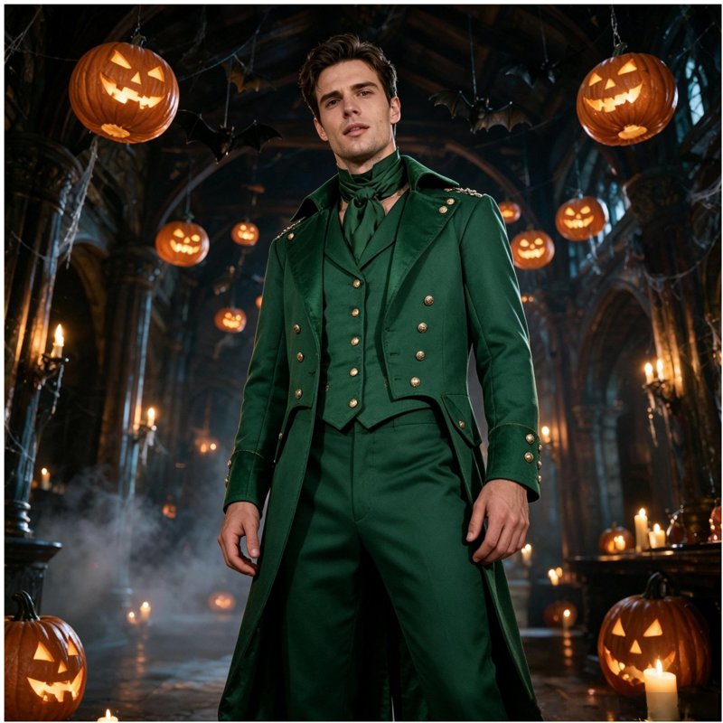Men's Gothic Tailcoat Jacket, Green XL Medieval Steampunk Costume