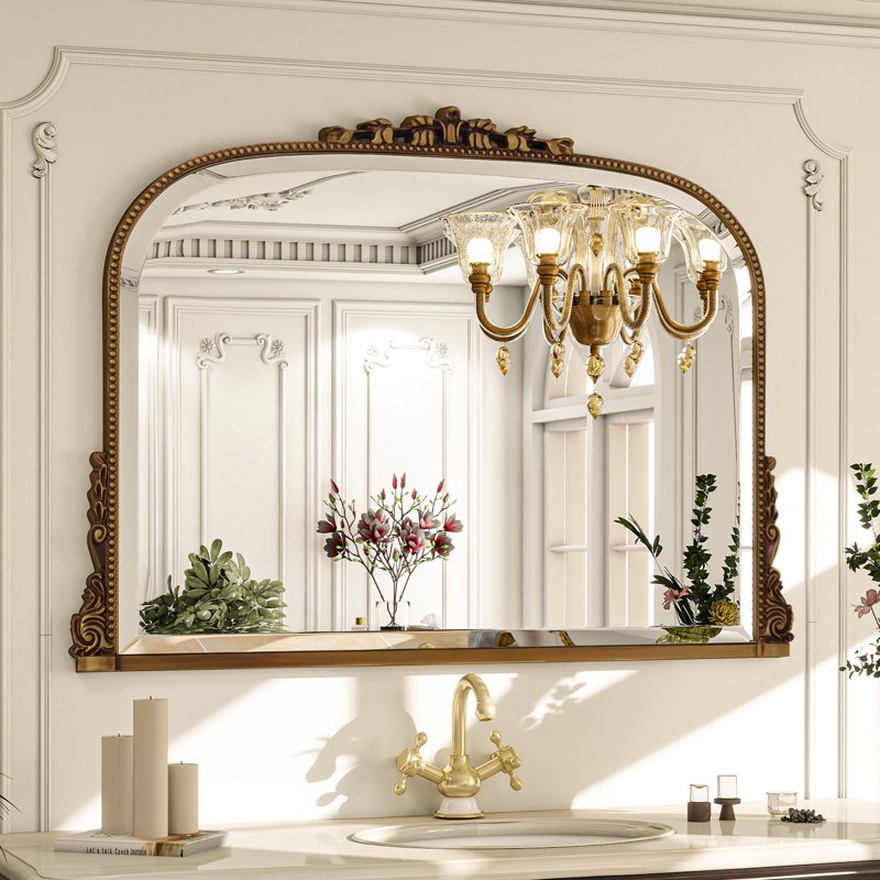 44x32 Vintage Bathroom Mirror Wall Mounted Antique Gold Baroque Style Vanity Mirror