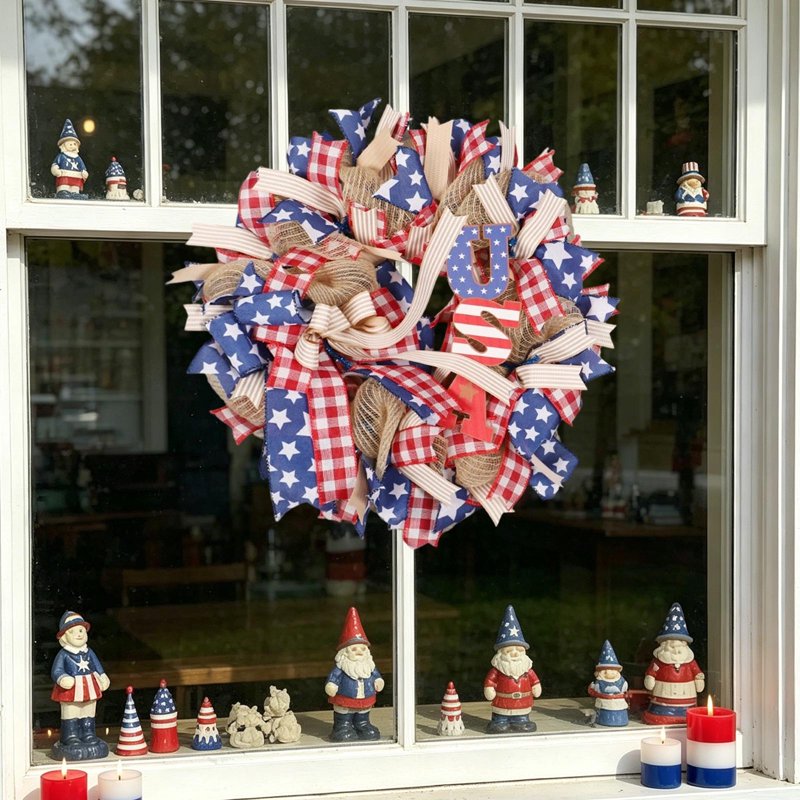 4th of July Patriotic Wreath for Front Door - Independence Day Artificial Decor - Variation 0I