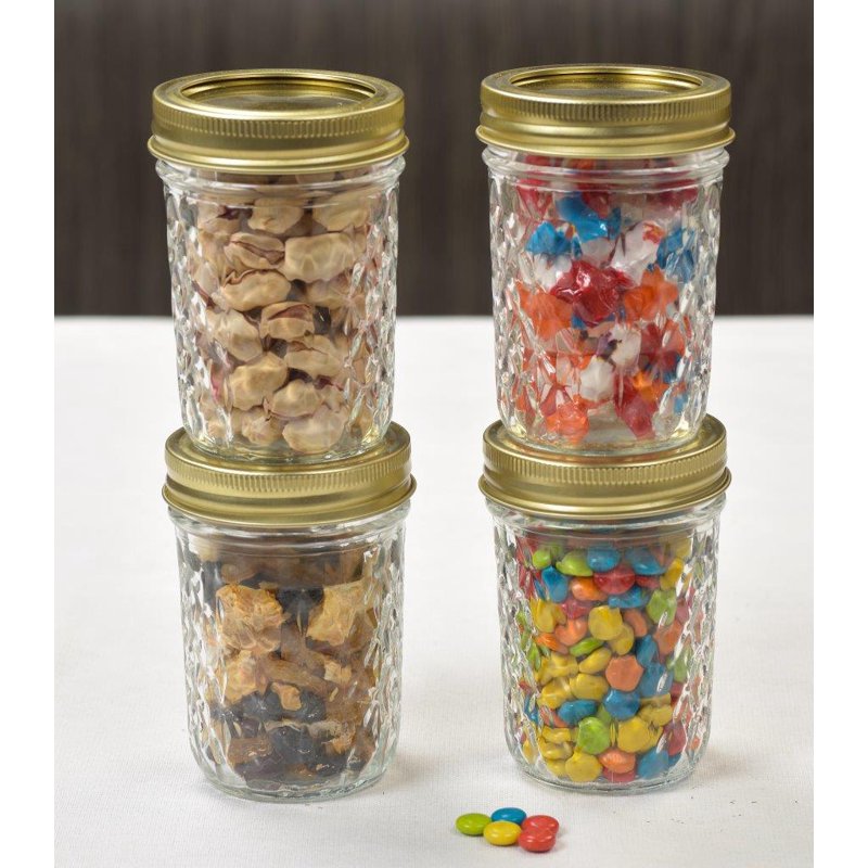 8 oz Mason Jars - Quilted Glass Canning Jars with Lids, 12-Pack
