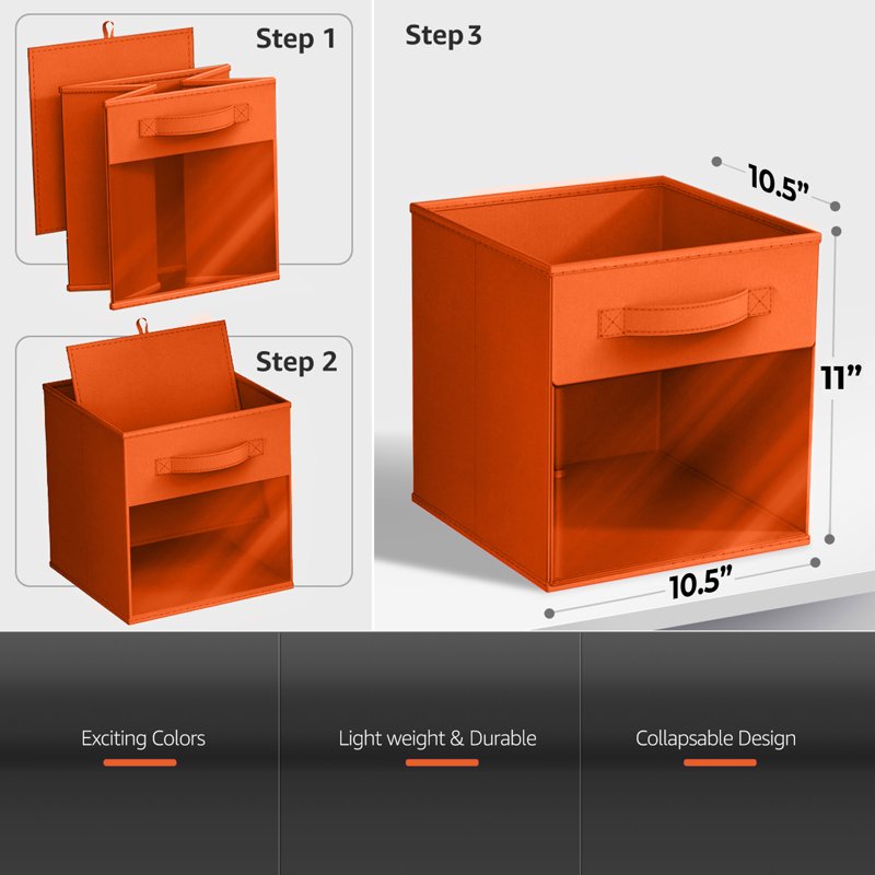Sorbus Collapsible Fabric Storage Bin with Clear Window - Orange, 11 Inch