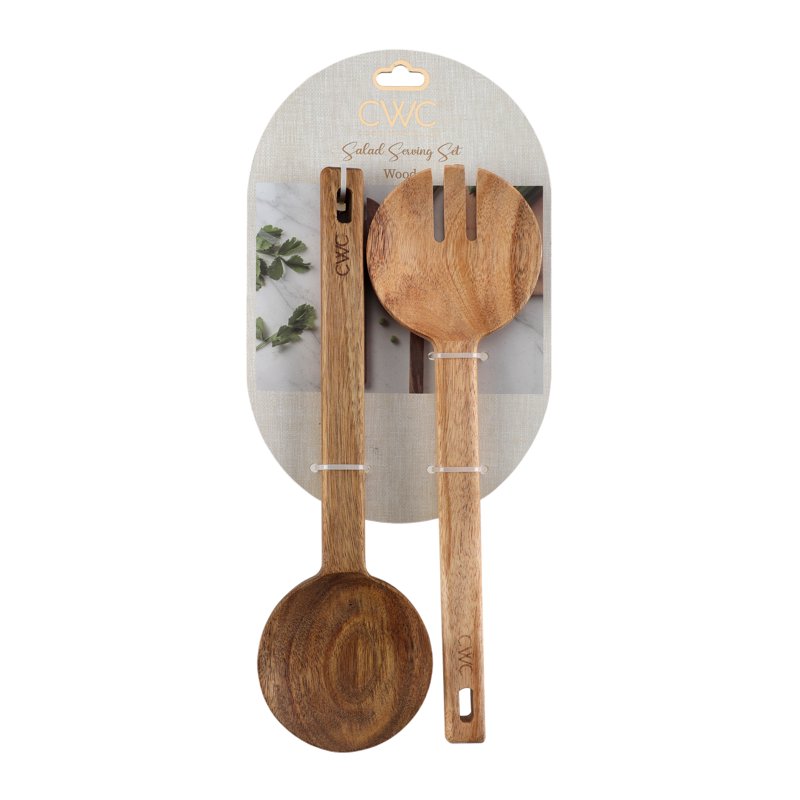 Acacia Wood Salad Server Set - Nonstick-Safe Kitchen Utensils