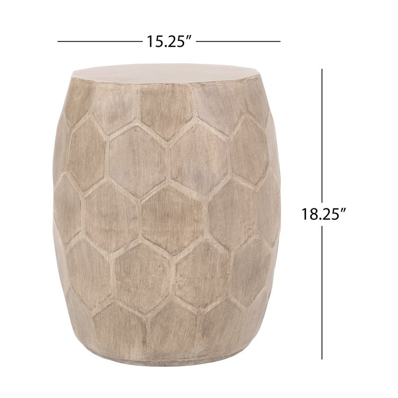 Lightweight Concrete Outdoor Side Table with Natural Wood Finish
