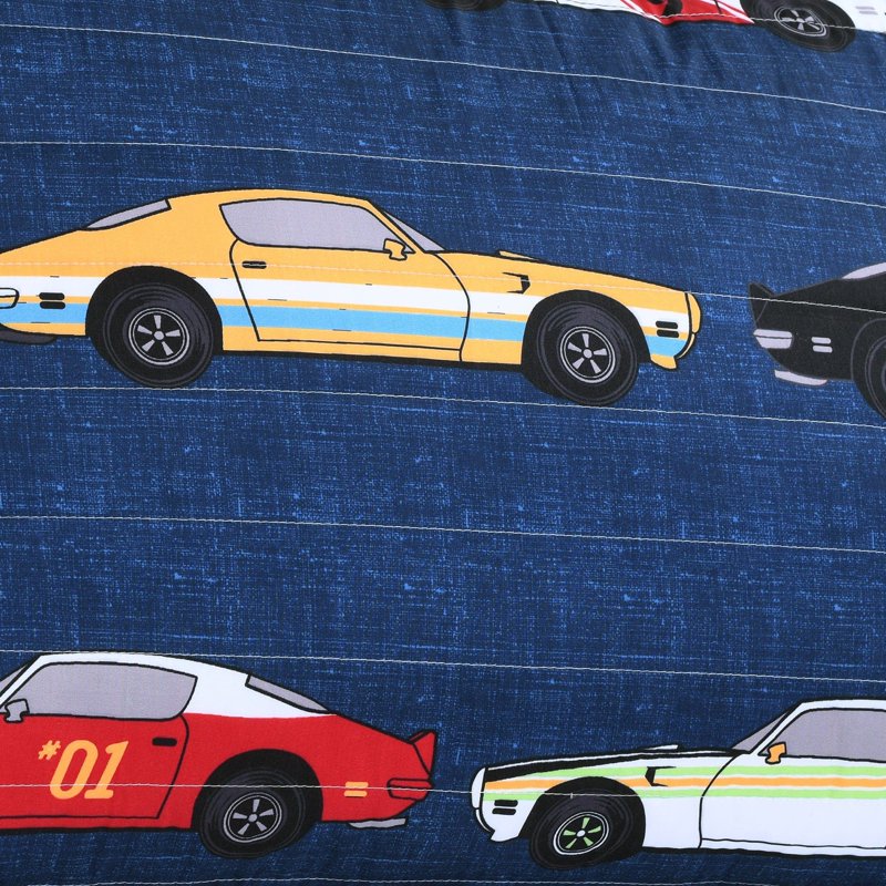 Kids Race Cars Throw Blanket - Reversible Sherpa Plush 60x50 Inches