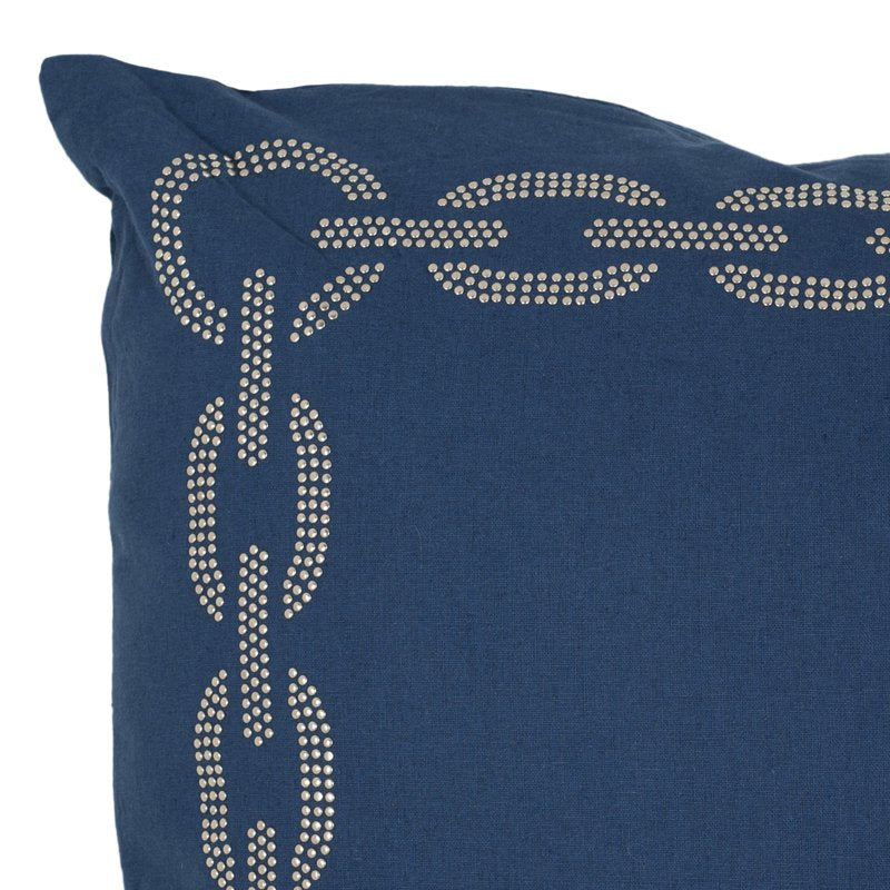 18x18 Navy Blue Geometric Pillow Set of 2 - Cotton Cover, Embroidered Border
