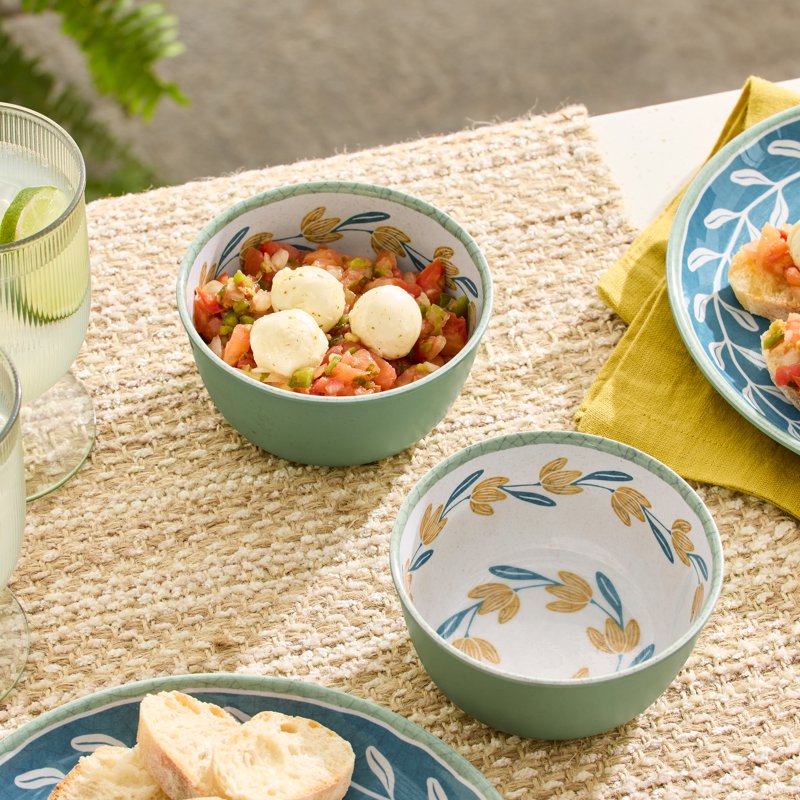 14 oz Round Floral Reusable Bamboo Melamine Dip Bowl Set - Tomato Pattern (2 Count)