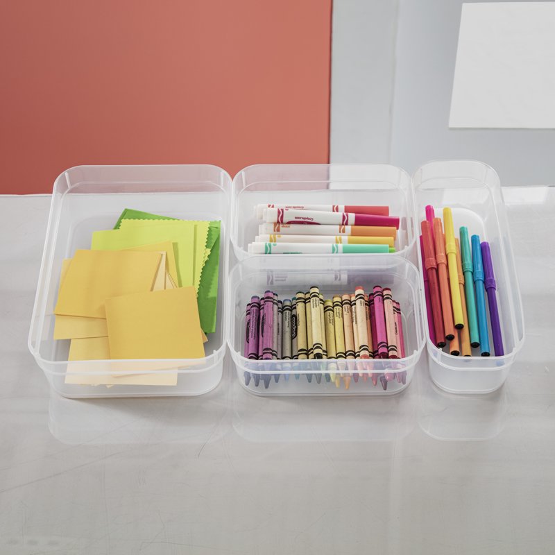 Set of 3 Medium Clear Plastic Drawer Storage Trays for Organization