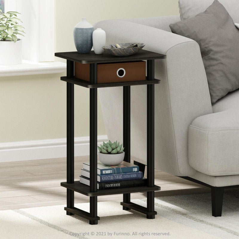Tall End Table with Drawer and Shelf - Espresso Finish