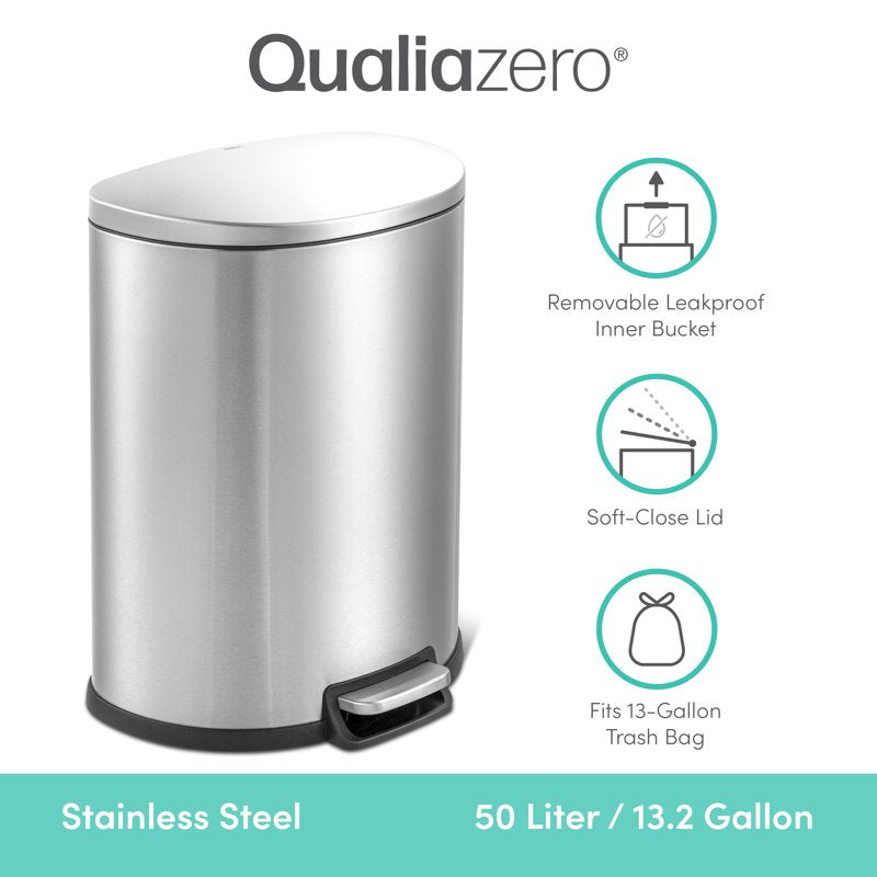 13.2 Gallon Slim Step Kitchen Trash Can - Stainless Steel, Silver