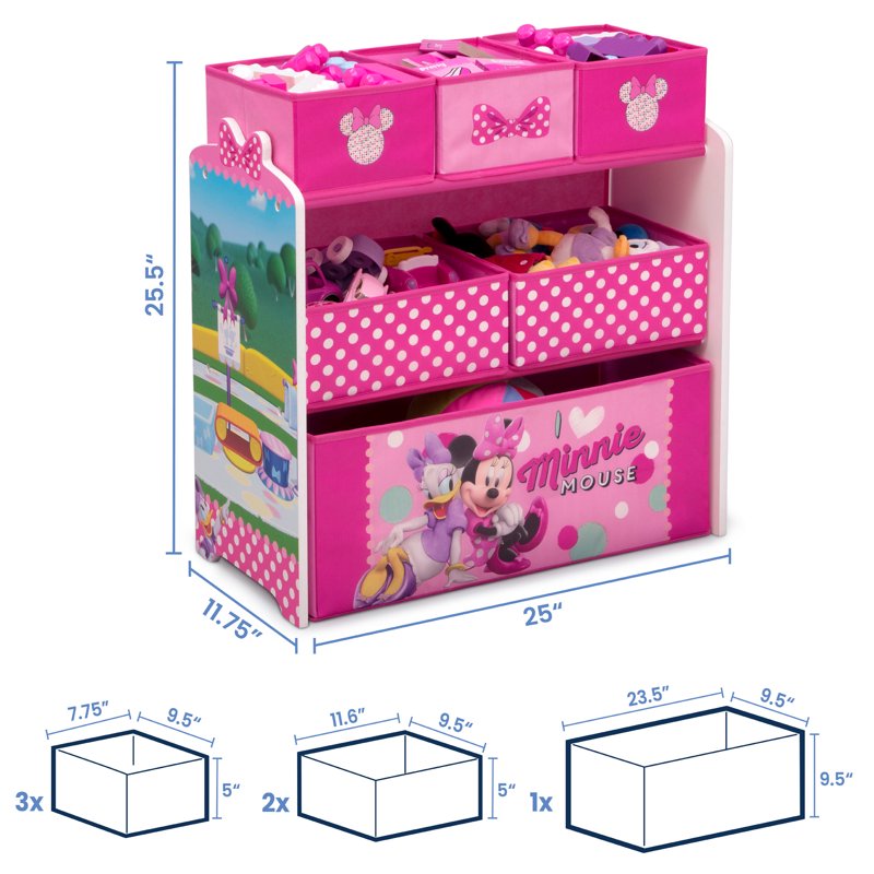 6-Bin Toy Organizer with Minnie Mouse Design - Multiple Characters