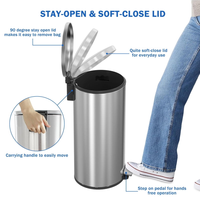 10.5 Gallon Stainless Steel Oval Step Trash Can with Soft Close Lid - Silver