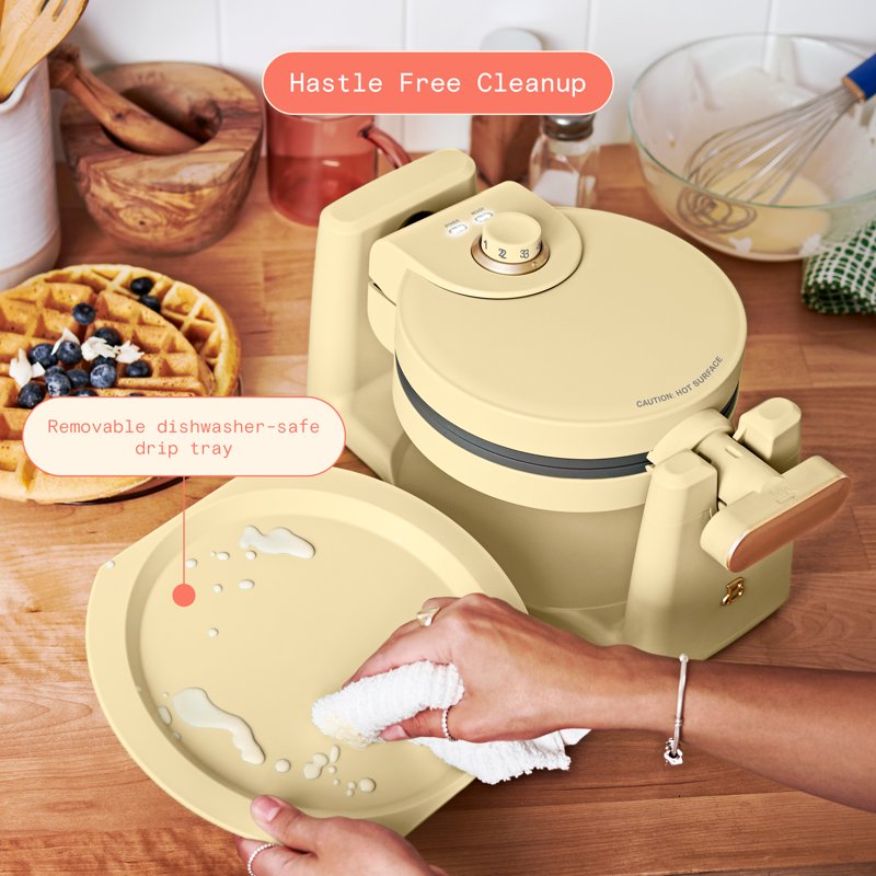 Rotating Belgian Waffle Maker - Buttercream, 900W, 7 Settings