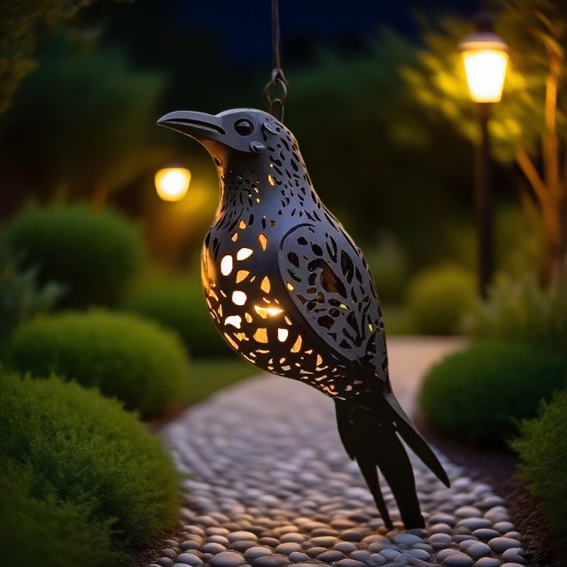 Halloween Crow Lantern - Spooky Outdoor Pendant Lamp for Garden & Patio Decor