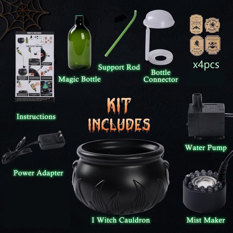 Indoor Halloween Decor Set with Floating Potion Cauldron & Mist Maker