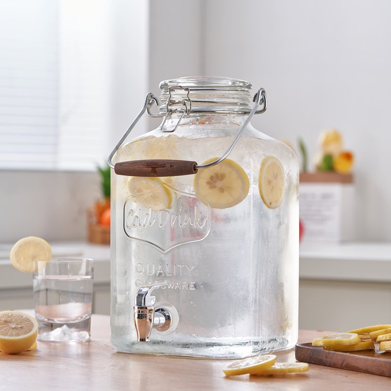 2 Gallon Glass Beverage Dispenser with Clamp Lid