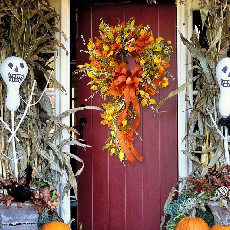 Fall Wreath for Front Door - Artificial Maple Leaves Halloween Christmas Harvest Decor 23.62"