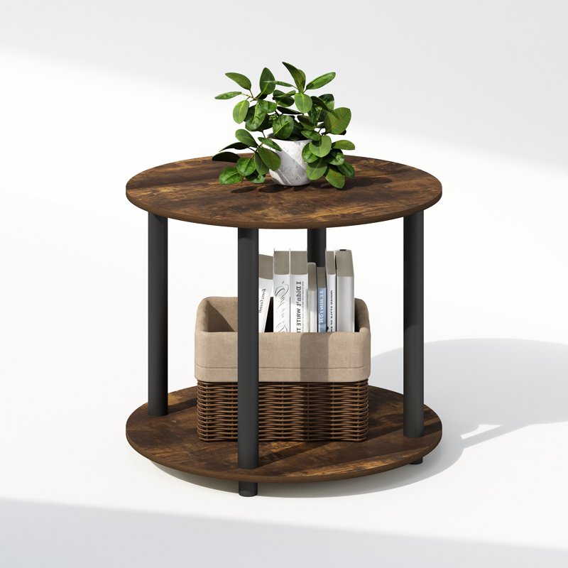 2-Tier Round Wooden Side End Table - Modern Design