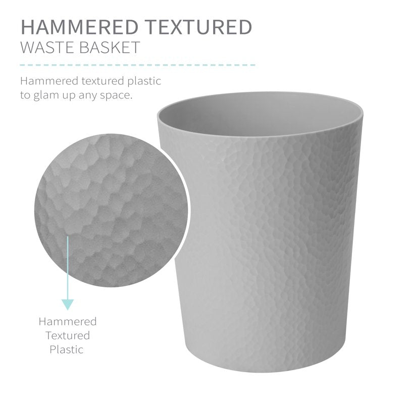 10 Liter Hammered Textured Plastic Trash Can - Pewter