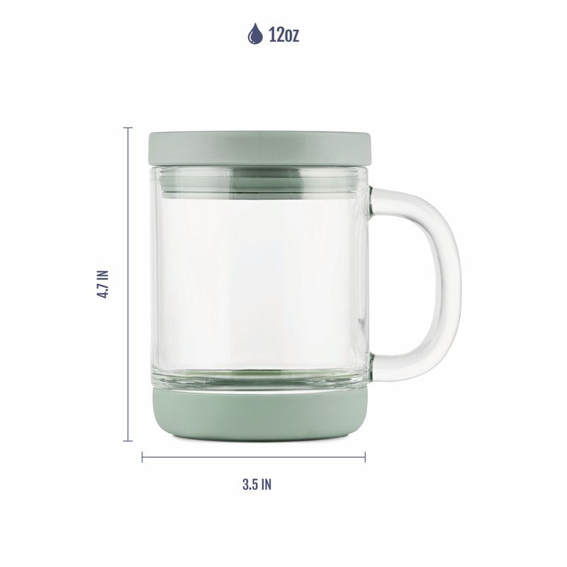12oz Glass Travel Mug with Lid - Sage Color