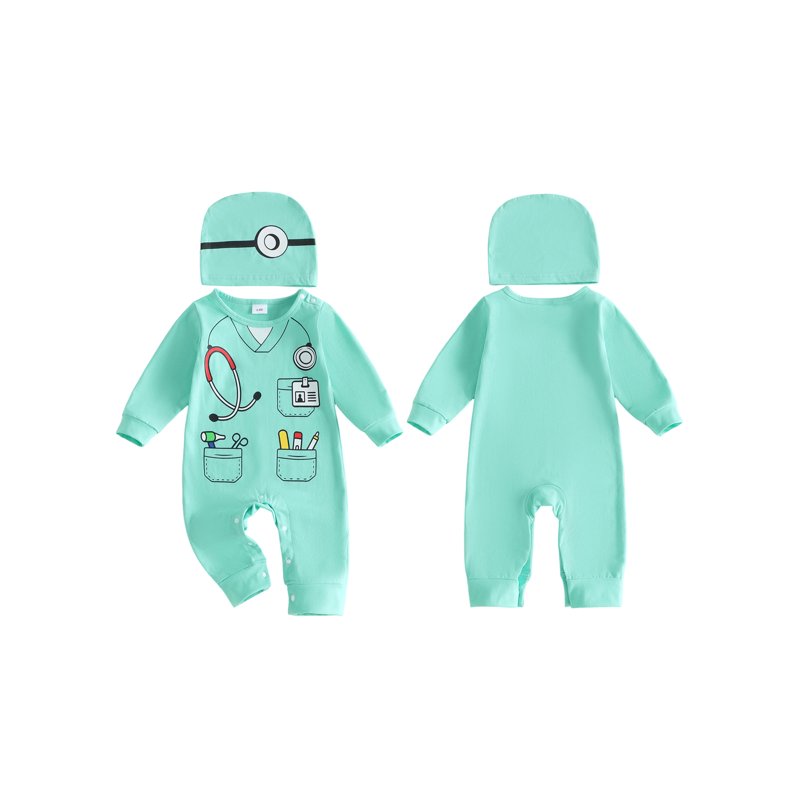 Toddler Baby Doctor Costume Romper & Hat Set - Green 0-3 Months