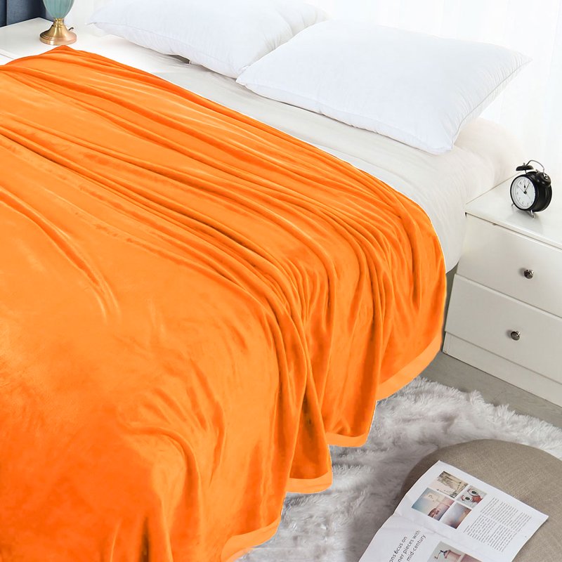Full Size Orange Flannel Fleece Blanket Soft Wide Hemmed - Unique Bargains