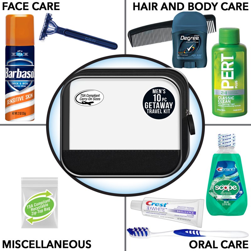 10-Piece Men’s Travel Grooming Kit - TSA Compliant Toiletries Set