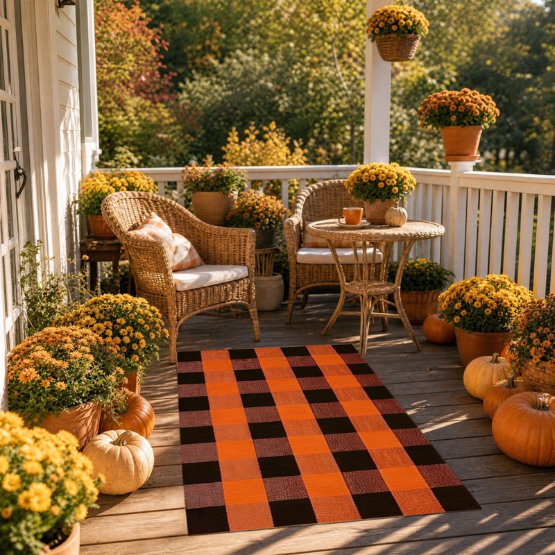A1-Brown Thanksgiving Plaid Doormat - Large Washable Layered Entry Rug 19.6x31.5in