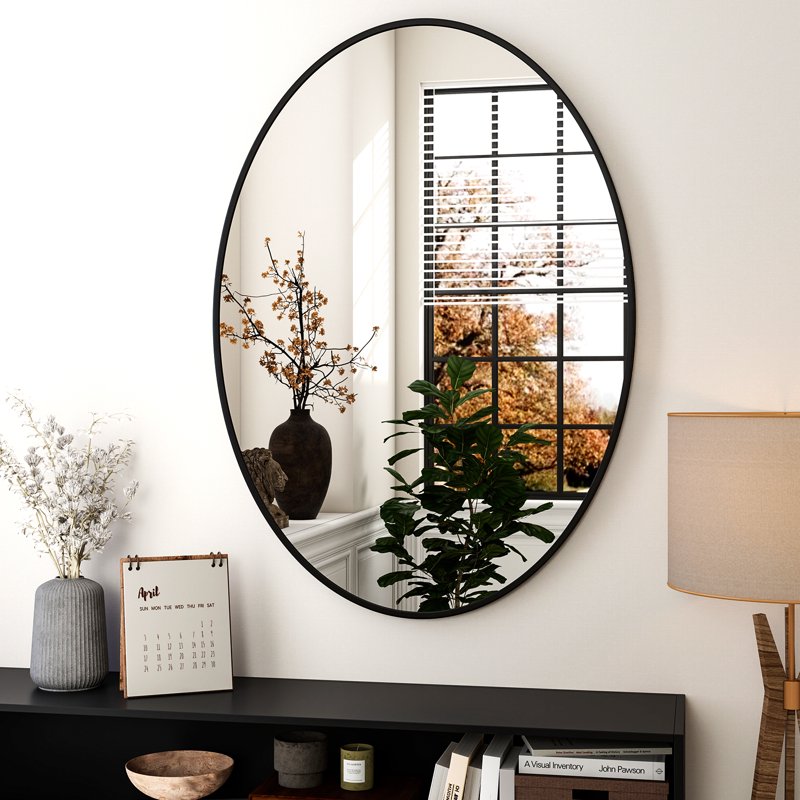 Oval Bathroom Wall Mirror 24x36 Black - Elegant & Durable Frame