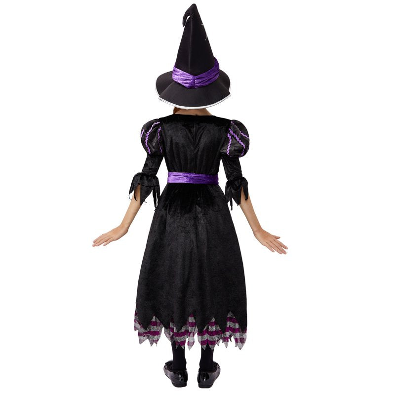 Toddler Girls Witch Costume Set XS (3-4 Years) Halloween Dress Up with Hat & Broom