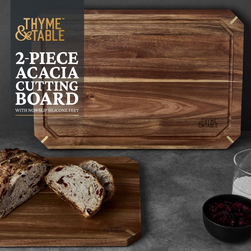 Acacia Cutting Board Set - 2-Piece with Gold Accents