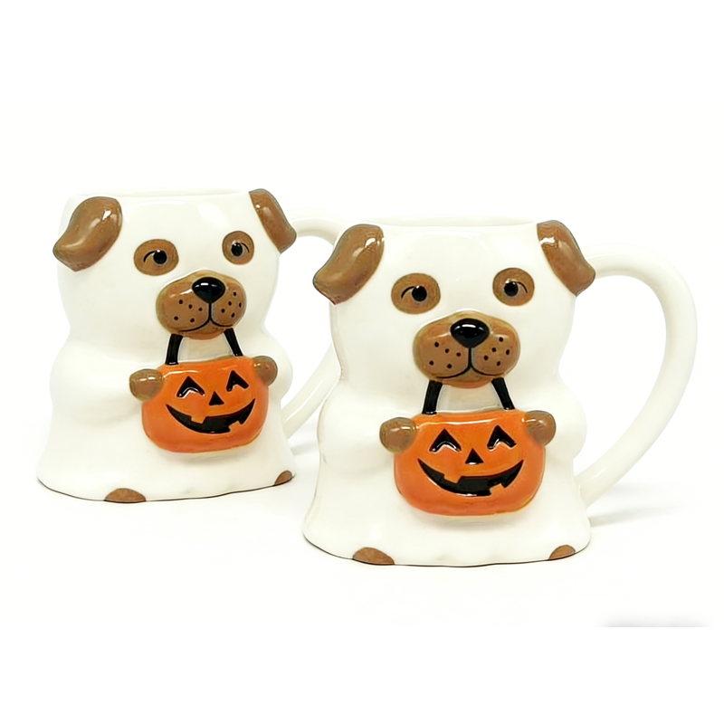 Halloween Ghost Dog Ceramic Mug 2-Pack - 14.88 oz, Festive Coffee Cups Variation 2