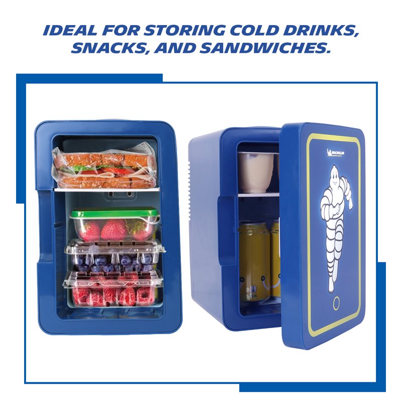 Portable Mini Fridge with LED Light - 6 Can Cooler, 12V/110V