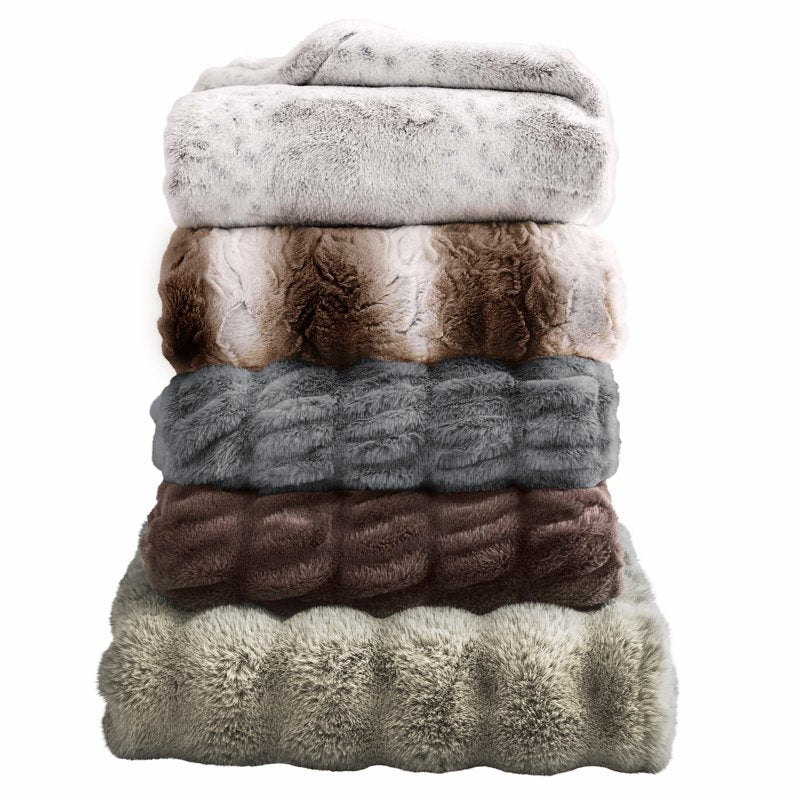 Brown Ombre Faux Fur Throw Blanket - Reversible 50x72 Inches - Cozy Home Decor