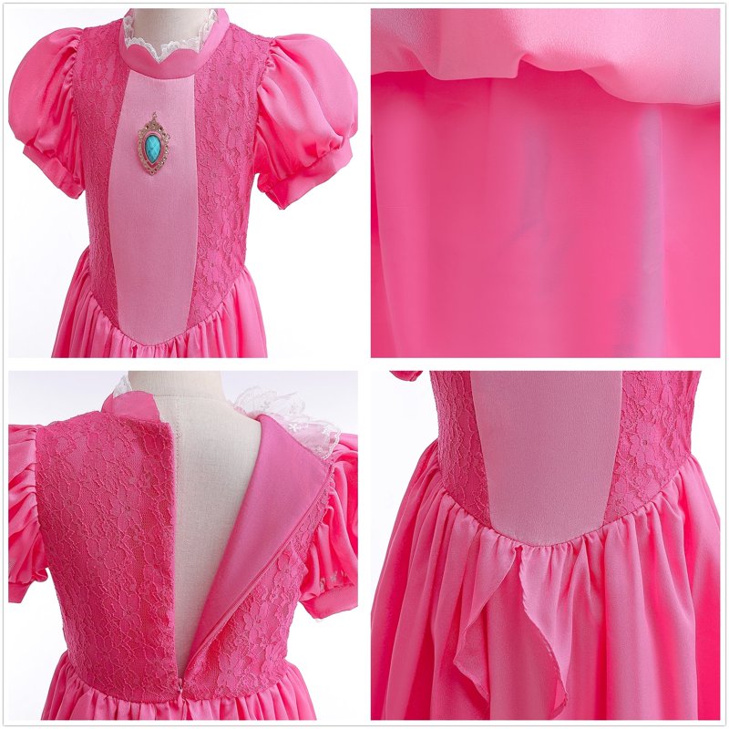 Girls Princess Costume Dress Up Outfit with Crown Gloves Earring Wand - Peach 6-7Y (P03)