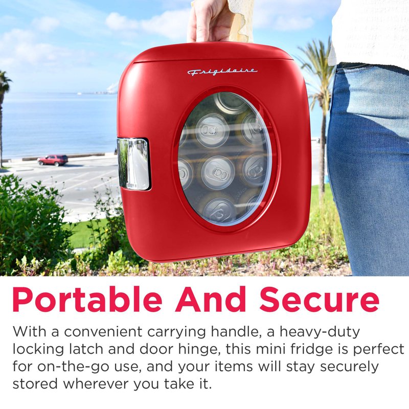 Portable Retro Mini Cooler - 12 Can Capacity, Red