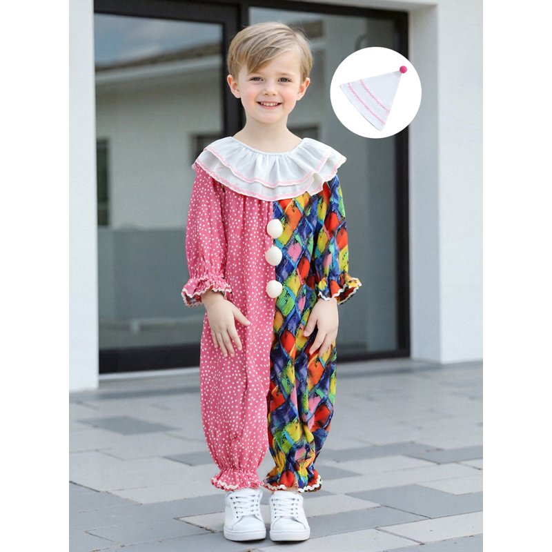 Kids Toddler Baby Clown Costume Romper & Hat Set - Pink White 2-3 Years