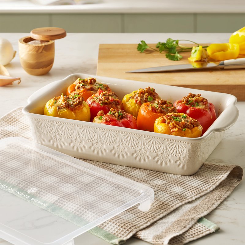 Ceramic Casserole Dish with Wood Lid - 9" x 13" Linen