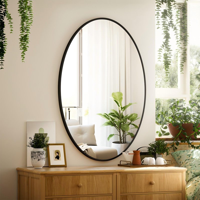 Oval Bathroom Wall Mirror 26x38 Black - Elegant Durable Frame