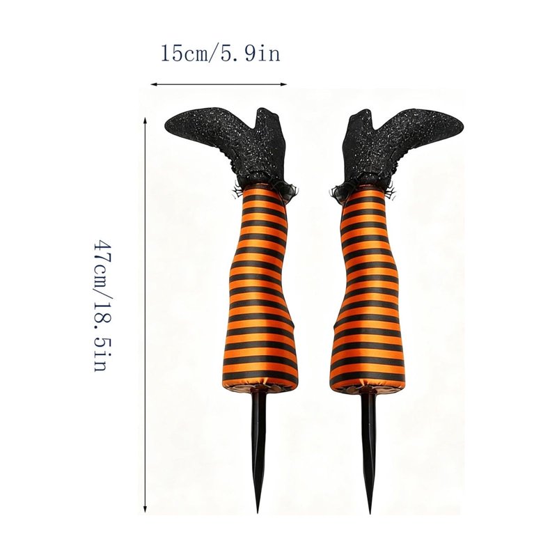 Halloween Witch Leg Yard Stakes with Glitter Shoes & Striped Stockings - Orange Variation
