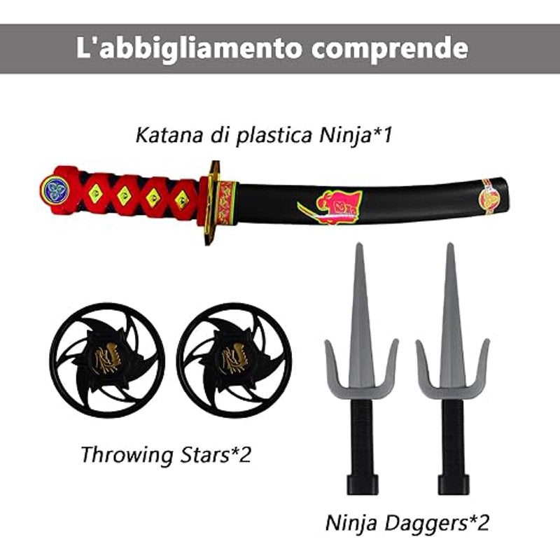 Kids Ninja Costume Set with Accessories - Red, Size L for Halloween & Cosplay